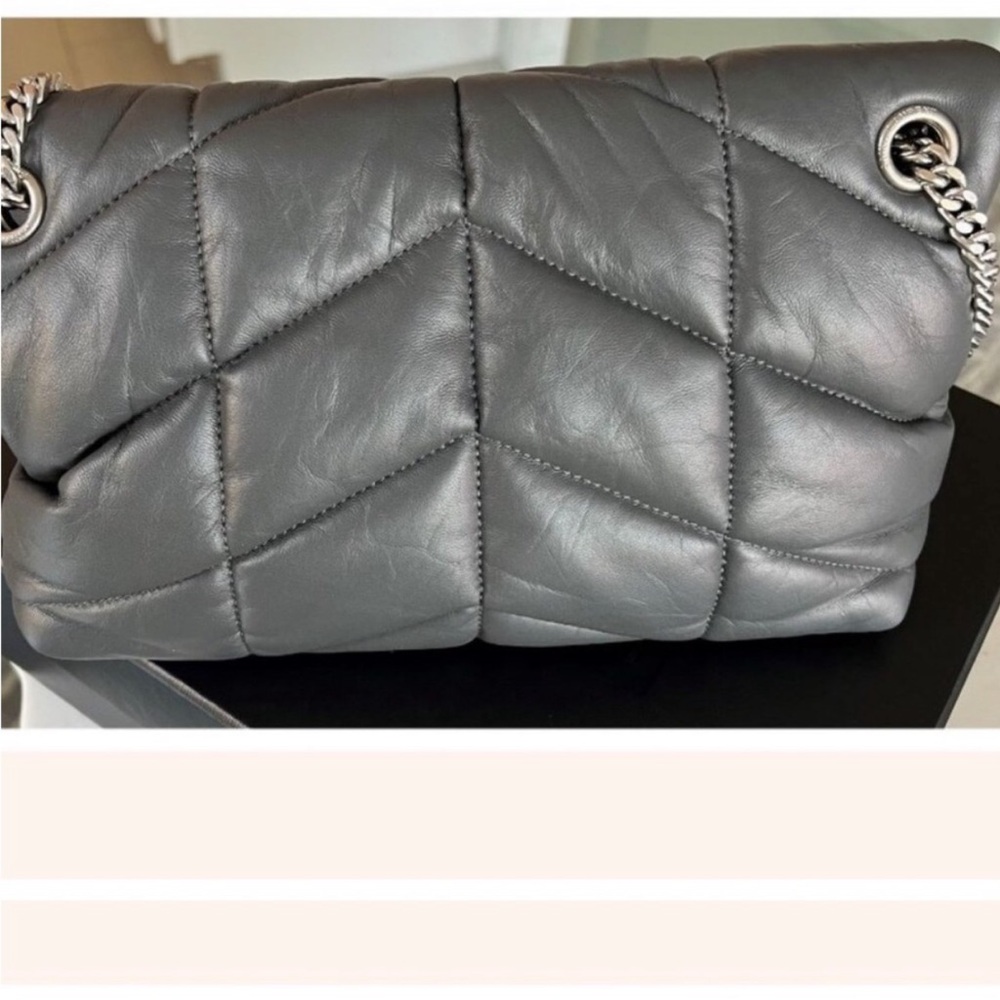 Yves Saint Laurent Small Puffer Bag - Quilted Lambskin, Storm Gray - Picture 4 of 12